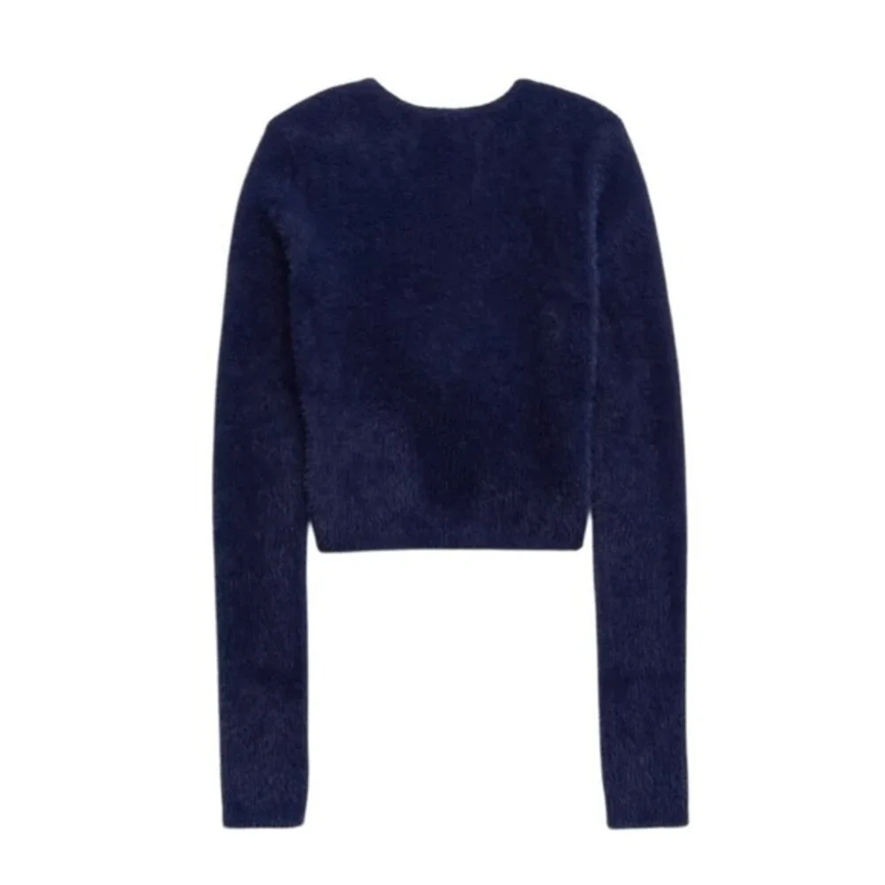 Aerie Fluffy-4-Ever Reversible Twist Sweater‎ Navy Blue Super-Soft Knit M